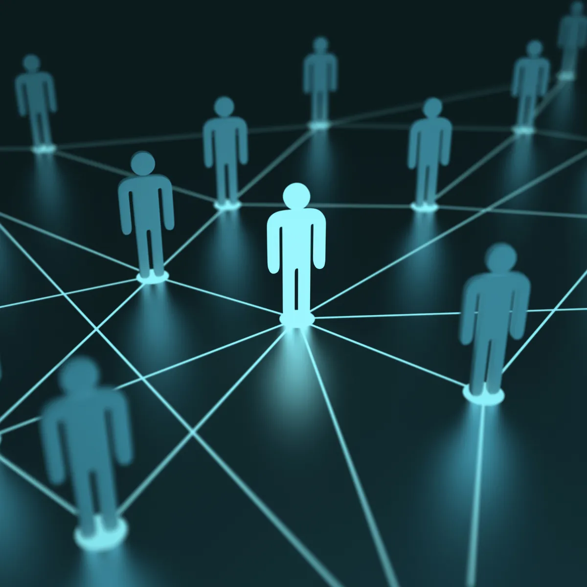 Ícones de pessoas ligados por linhas, formando uma malha
